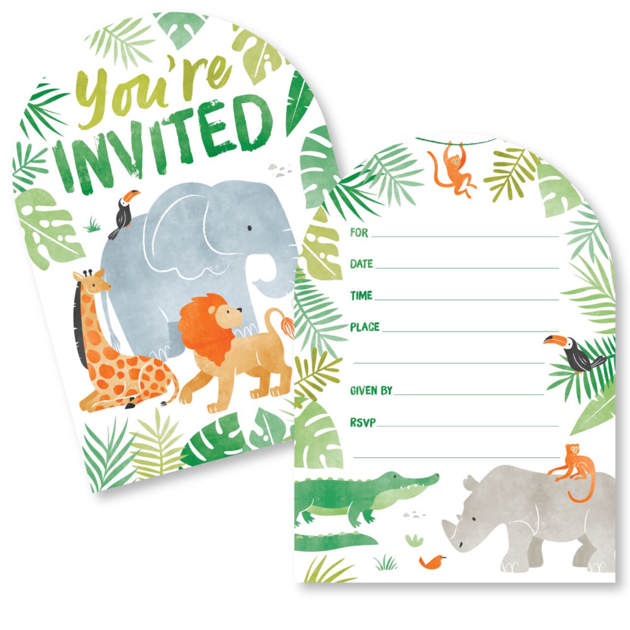 Big Dot of Happiness Safari Animals Invitations with Envelopes, You're Invited Jungle Birthday or Baby Shower Fill-In Invitation Flat Cards - 12 Ct